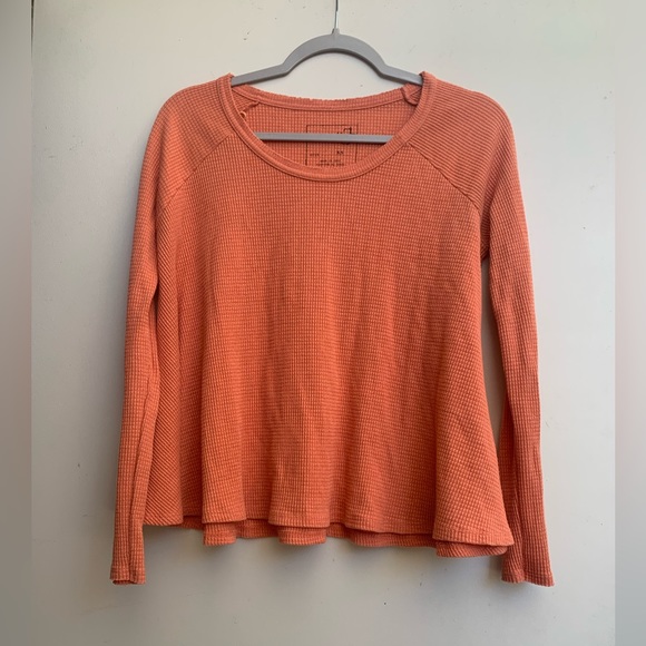 Free People Long Sleeve orange waffle tee. Size XSmall - Picture 1 of 6